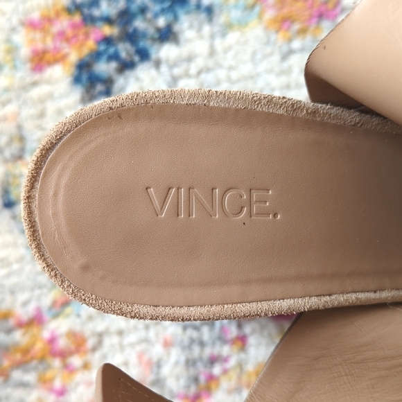 Vince Farrah Suede Leather Criss Cross Open Toe Stacked Block Heel Sandals Tan 9 - Picture 12 of 15